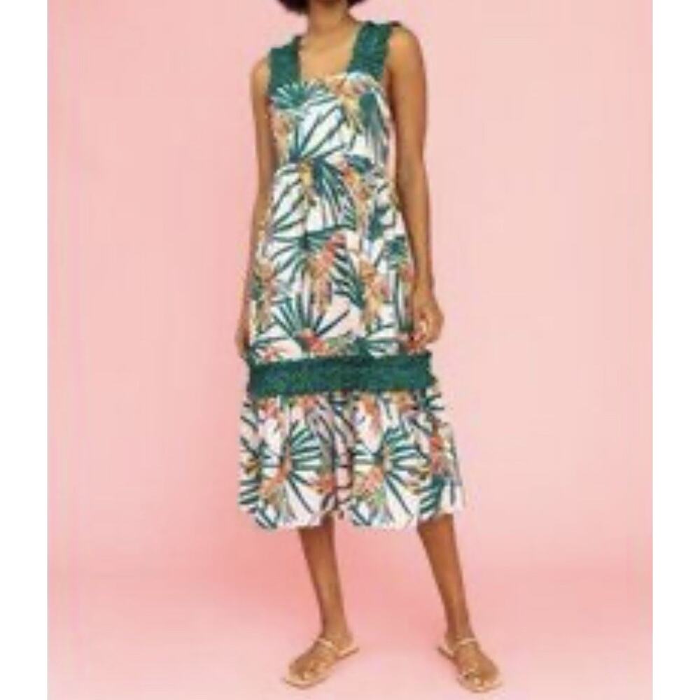 Crosby by Mollie Burch Bowie Midi Dress Size XS Green Ruffle Tropical Tierd